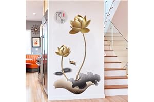 ‎COVPAW COVPAW® Wandtattoo Wandaufkleber XXL Lotus Gold Lotusblatt Blumen Wandsticker Wandbild Bilder Wohnzimmer Schlafzimmer Deco