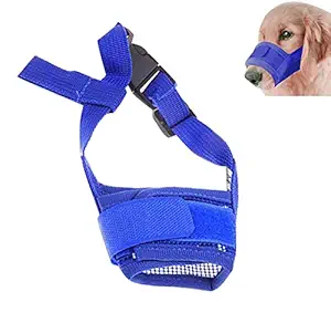 Futaba Nylon Plastic Adjustable Anti Bark Mesh Soft Mouth Muzzle for Dog (Blue, Large)