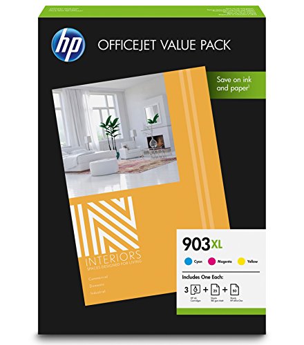 HP 903XL Pack Économique Office 3 Cartouches Grande Capacité Couleur et 75 Feuilles/A4/210 x 297 mm (1CC20AE)