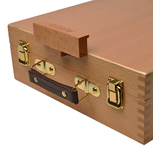 Artina® Koffer-Staffelei Nancy aus Buche Holz für Keilrahmen bis 66cm mit 3 Fächern als Tisch-Staffelei mit Tragegriff - 5