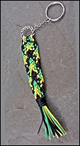 Colorful keyring, green chevron keyfob, African woven tribal Keychain, flat braid bag charm, ethnic zip pull, hoody accessory, teen gift