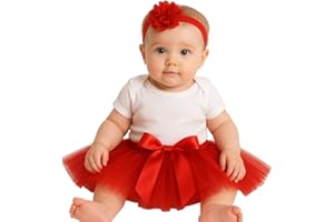 MATISSA Baby Girl Tutu Outfit Red with Headband – Infant Toddler Tulle Skirt Dress Up Set for Birthday, Cake Smash, Christmas, Newborn Photo Shoot fot Baby Shower (Red)