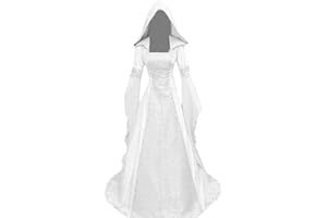 Sangdut Women's Halloween Retro Medieval Witch Dress with Flare Sleeves, Victorian Renaissance Hooded Gothic Long Dress Halloween Party Cosplay Costumes Outfit