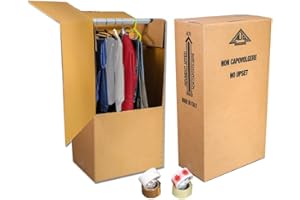 Mottola Packaging - 5 Scatoloni Resistenti - Bauletti per capi appesi 60x50x115H - Scatole Cartone Porta Abiti Con Asta In PvC