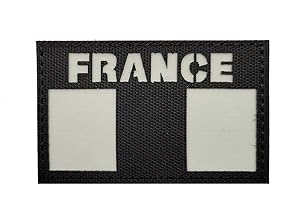 TOPPATCH Ohrong Écusson réfléchissant du drapeau de la France Francais - Brille dans le noir - Tactique militaire Airsoft - Emblème français - Fixation uniforme - Noir et blanc