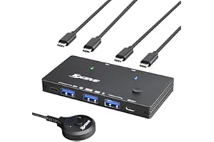 KCEVE Przełącznik USB 3.2 do 2 laptopów, 10 Gbps, 2 wejścia, 4 wyjścia, przełącznik do 2 komputerów PC, 4 urządzeń USB, drukarka, skaner, mysz, klawiatura, z 2 urządzeniami USB