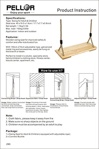 Pellor Wooden Swing Seat Indoor and Outdoor Hanging Seat Max Load 150KG (Rope Max: 210cm, burlywood) reviews Pellor Wooden Swing Seat Indoor and Outdoor Hanging Seat Max Load 150KG (Rope Max: 210cm, burlywood)