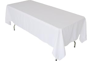 KaitatsuSen Oblong Rectangular Polyester Fabric Tablecloth, White, 150x300 cm