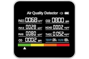 SIUKE Moniteur de la qualité de l'air, Moniteur de qualité de l'air 9 en 1 Compteur de Détecteur de TVOC HCHO PM2.5 PM1.0 PM10 Détection d'humidité de la température avec Fonc