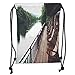 Produktbild GONIESA Drawstring Sack Backpacks Bags,Asian,Wooden Chairs in Floating Hotel on The River Kawai in Thailand Idyllic Resort Travel,Brown Green Soft Satin,5 Liter Capacity,Adjustable String Closu