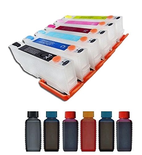 Wiederbefüllbare Quickfill / Fill-in Auto Reset Patronen T24XL - 6 Patronen mit 600 ml Ink-Mate Tinte für Expression Photo XP-55, Expression Photo XP-750, Expression Photo XP-760, Expression Photo XP-850, Expression Photo XP-860, Expression Photo XP-950, Expression Photo XP-960