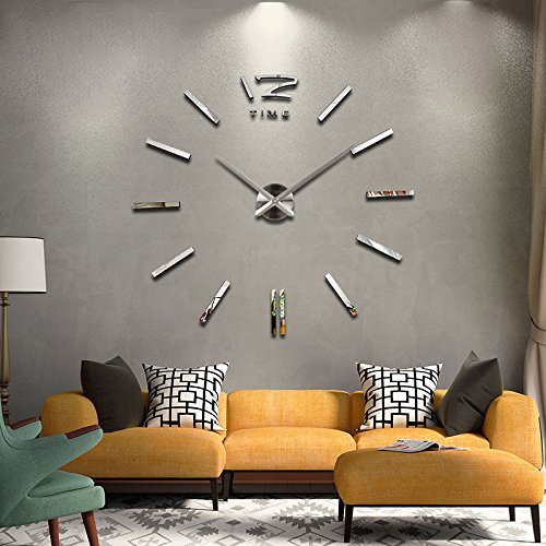 Silberne Riesen Designer Wanduhr Wohnzimmer Dekoration Wandtatoo XXL 3D aus Acryl - 2