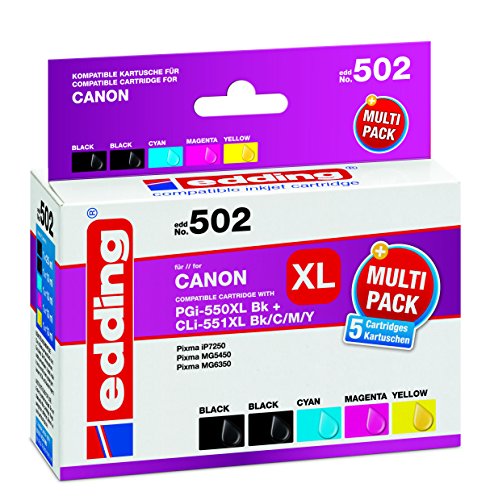 edding Druckerpatrone edding EDD-502, 2xblack+cmy, Ersetzt:Canon PGI-550XL Bk+CLI-551XL