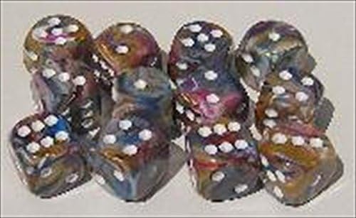 Chessex Manufacturing 27840 12 mm Festive Carousel With White Numbers D6 Dice Set Of 36 by Chessex Manufacturing