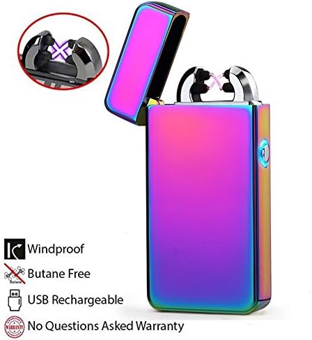 [New Release] Electric Lighter USB, LAZU-lighter Rechargeable Windproof Flameless Electronic Dual Pulse Double Arc Lighter with LED Indicator (Rainbow Ice)