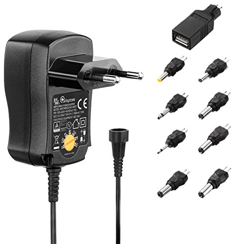 adaptare Universal-Schalt-Netzteil 3-12V DC / 600 mA Stärke / 7,2W Leistung / 9 Adapter-Stecker inkl. USB-Buchse / GS + eco-friendly