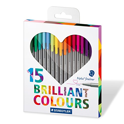 Staedtler 334 C15H Triplus Fineliner Set Herz mit 15 brillianten Farben