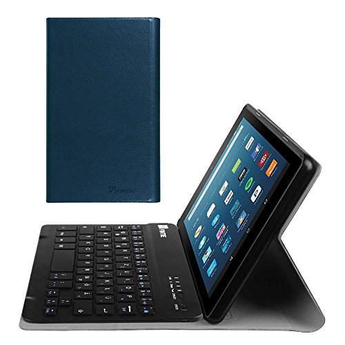 Fintie Bluetooth Tastatur Hülle für Fire HD 8 (7. Generation - 2017) / Fire HD 8 (2016 Modell) - Ultradünn Ständer Schutzhülle mit magnetisch abnehmbar drahtloser Bluetooth Tastatur, Marineblau