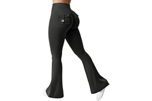 ZAAYO Flare Leggings with Pockets for Women Scrunch Butt Sport Leggings High Waist Bootcut Leggings for Workout Gym Yoga Casual