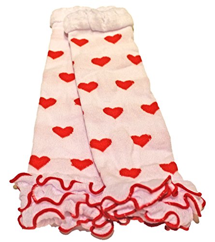 Baby Toddler Girl Winter Leg Warmers Bright Pretty Cute Design - Hearts (White with Red Hearts)