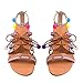 Produktbild Damen Schuhe Sommer Bohemia Sandalen Gladiator Leder Sandalen Wohnungen Schuhe Pom-Pom Sandalen (33, Mehrfarbig)