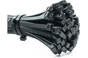 ERKO 100 unidades de bridas para cables profesionales 500 x 4,8 mm resistentes a la radiación UV soporte para cables Soporte de brida para cables en negro, resistente a temperatura