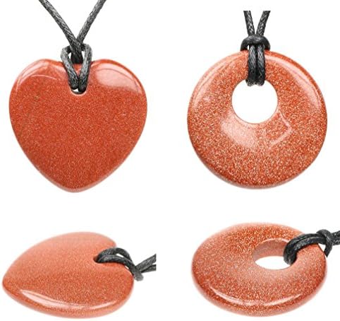 Valentines Day Goldstone Heart and Donut Necklace Pendant (one of each) on Adjustable Waxed Cord - Birthday Anniversary Present Gift