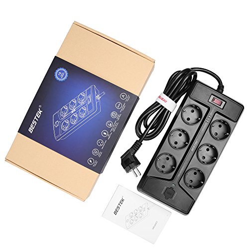 BESTEK 6 Fach schaltbare Steckdosenleiste mit USB(Smart IC), Steckerleiste Wandmontage hat 1500J Überspannungsschutz, 90 Grad gedreht, großer Buchsenabstand, Schwarz - 7