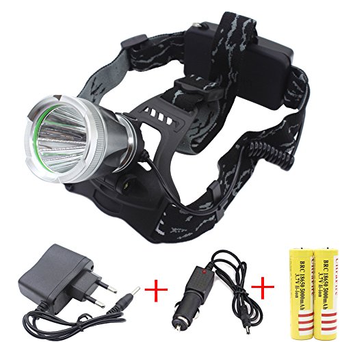 Genwiss 3000 Lumen CREE T6 LED Big Scheinwerfer 3 Schalter Modus Stark Normal Flashing Scheinwerfer Aluminiumlegierung für Camping Radfahren(inklusive 2x 5000mAh 18650 Battery + Charger + Car Charger)