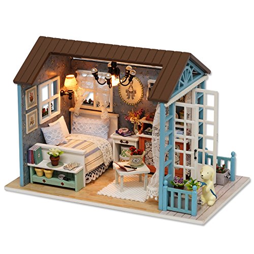 Preisvergleich Produktbild KODZY Global Doll House DIY Miniature Assembly Furniture Handcraft Present Blue