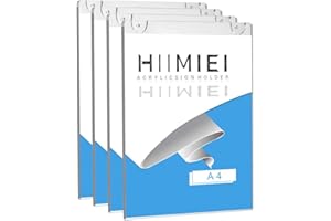 HIIMIEI A4 Soporte Acrílico para Pared , Soporte Adhesivo de Pared, Expositor de Pared Transparentes, Soporte de Pared para Cartel (4 unidades)