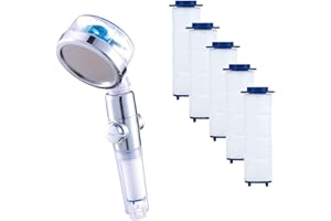 Aquadon EcoTornado Blau + 5er Set Ersatzfiter - Wassersparender & druckerhöhender Duschkopf - 360° rotierende Handbrause - Duschbrause mit Antikalk-Funktion - schützt Haut & Haare - Sparduschkopf