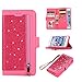 Produktbild Edauto Handyhülle für iPhone 6 Plus/iPhone 6S Plus Hülle Glitter Diamant Flip Case Tasche Magnetisch Handytasche Kartenfächer Ständer Schutzhülle Reißverschlusstasche Handyschale Rose rot