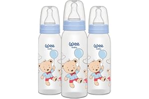 Wee Baby (3er-Pack) Babyflaschen aus Kunststoff | BPA-freie Trinkflaschen mit abgerundetem Sauger zur Nachahmung des Stillens | Baby und Kleinkindflaschen mit einem Fassungsvermögen von 125 und 250 ml