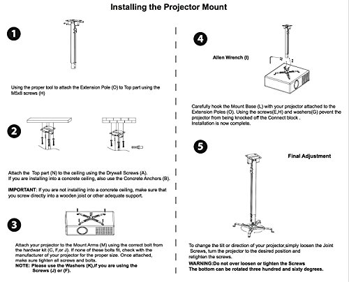 CAPRIGO Heavy Duty 1 Feet to 2 Feet (12 Inch to 24 Inch) Adjustable Projector Ceiling Mount Stand, Universal Projector Wall Mounting Bracket Kit with Swivel, Tilt & Height Adjustments (White-M447) - Image 3