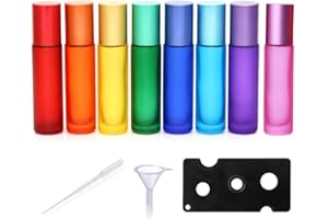 Frogetu 8 Stück 10ML Ätherische Öle Roller Flaschen,Bunt Rollon Flaschen mit Öffner,Tropfer,Trichter,Bunt Roll on Flasche Leer mit Edelstahl-Roller Ball,für Ätherische Öle,Parfüm
