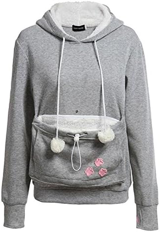 Women's Hooded Sweatshirt - Autumn and Winter Long Sleeve Pullover with cat / dog bag