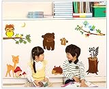 Waldtier Eule Bär Hirsch Igel Eichhörnchen Baum Kinderzimmer PVC Wandtattoo Wandsticker - 3