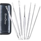 EmaxDesign 7 Pieces Blackhead Remover Pimple Acne Extractor Kit Tool - Professional Facial Blemish Treatment Tools For Nose Face Skin Whiteheads Comedones and Zit Removing With Zippered Leather Case