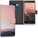 Produktbild kwmobile Hülle für Huawei P9 Lite - Wallet Case Handy Schutzhülle Kunstleder - Handycover Klapphülle mit Kartenfach und Ständer Berg Morgenröte Design Altrosa Schwarz