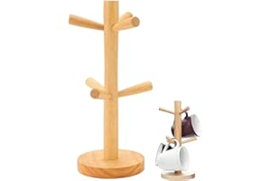 SDFAA Soporte de Árbol Taza de Madera, Árbol para Taza de Cocina, Portavasos de Árbol, Soporte para Árbol de Taza de Madera con 6 Ganchos para Colgar y Base Ponderada, para Taza de Café, Taza de Té, Taza