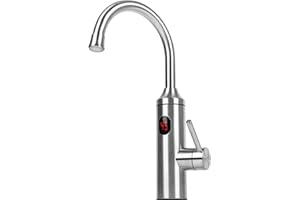 AYYDS Elektrisch Wasserhahn mit Durchlauferhitzer, Edelstahl Elektrische Heizung Wasserhahn, 360° Drehbar, LCD Temperaturanzeige, Sofort Warmwasserbereiter Küchenarmatur Armatur Durchlauferhitzer(E)
