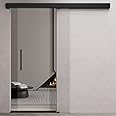 Durovin 775 * 2050mm Internal Sliding Glass Door - Clear - Black Bar Handle & Rail - with Soft Close & Track 5ft for Bathrooms Kitchens Living Room Bedroom