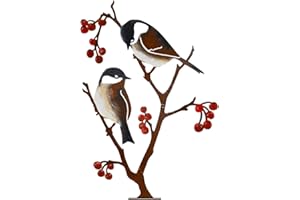 JYUECIAN Metall Bemalte Vogel Gartendeko für Draußen Meisen und Beeren Herbstdeko Outdoor Gartenfiguren für Zaun Wohnzimmer Balkon Dekoration