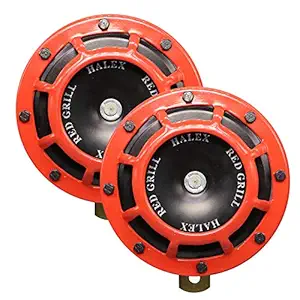 Allextreme SHON RED GRILL Bike & Car Horns Super Loud Sound Air Siren (12V, Black & Red, 2 pieces)
