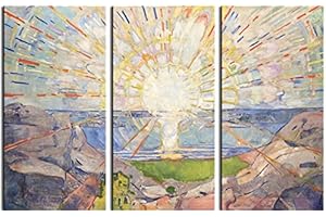 1art1 Edvard Munch Poster Stampa Artistica Su Tela Il Sole, 1910, 3 Parti Quadro Da Parete Sulla Barella | Murale XXL | Immagine 180x120 cm