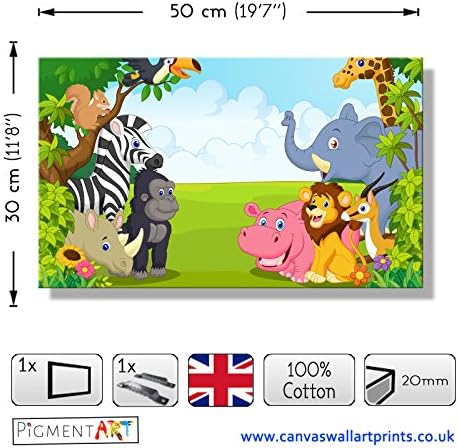 LARGE JUNGLE ZOO ANIMALS NURSERY BOY GIRL BABY KIDS CHILDREN BEDROOM CANVAS PICTURES STRETCHED ON WOODEN FRAME BARS - Canvas Wall Art Gallery Framed Giclee Prints Pictures Photo. Home Decoration Image Stretched. Wall Pictures on Real Wooden Framework. Ready To Hang NEW Modern Wall Arts (50x30 cm - 19.7" x 11.8")