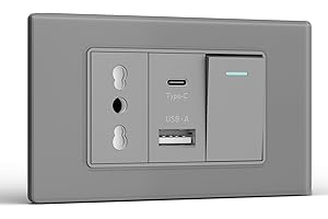 BSEED Presa, Prese Elettriche da Muro con Interruttore 1 Gang 1 Via e Presa USB A e USB C, Spina 118m per Ufficio Casa, Grigio