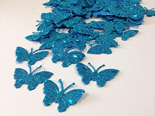 100pcs Fabric Glittery Butterflies for D I Y Card Crafting & Sewing (Turquoise)