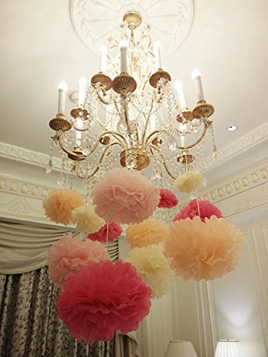 BigLion 54 pcs Stück Rosa und Gold Tissue Papier Pom Poms Blumen Quaste Polka Dot Papier Girlande ballons für Baby Dusche Dekoration Hochzeit Kinderzimmer Dekorationen Bridal Dusche - 5